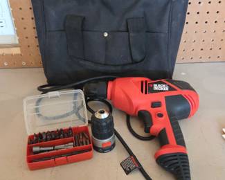 Lot # C34 - Black & Decker Corded Electric Drill with Keyless Chuck and Accessory Kit