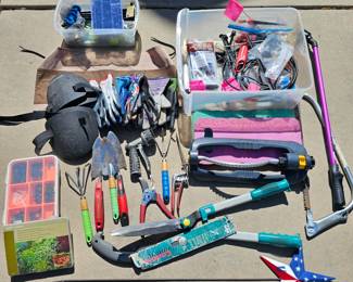 Lot # C53 - Gardening Tools Set with Irrigation Supplies, Gardening Gloves, Hand Tools & More