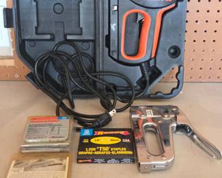Lot # C32 PowerShot Pro Electric Staple Gun and Arrow Heavy Duty Manual Stapler with PowerShot Heavy Duty Brad Nails and EasyShot Staples