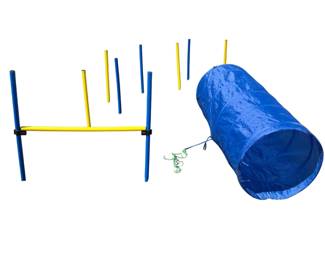 Lot # C111 - Cheering Pet Agility Training Kit with Tunnel, Adjustable Hurdles, Poles - Outdoor Dog Exercise Equipment
