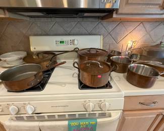 Large collection of vintage solid copper cookware, many from France