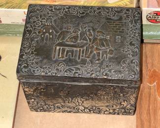 Antique Handmade Metal Trinket/Jewelry Box W/ Multiple Scenes