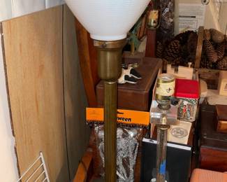 Antique Brass Lamp W/ Milk Glass Student Lamp Shade