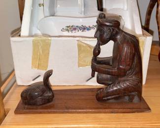 Hand Carved Snake Charmer Wooden Figurine