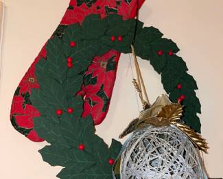 Christmas Stocking & Wooden Holly Wreath
