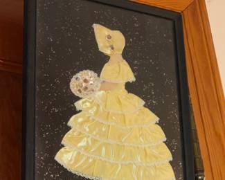 ADORABLE Handmade Girl In Yellow Dress Fabric Framed Artwork