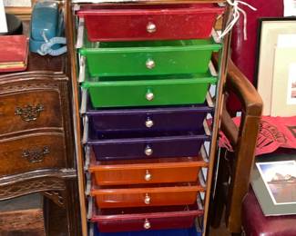 Multi-Colored Rolling Cart Of Drawers