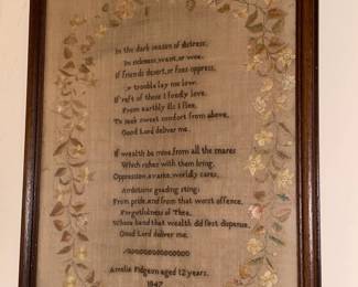 Framed Antique Handmade Sampler From 1847 (SIGNED!)