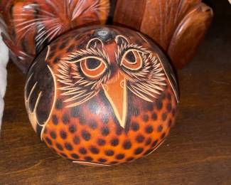 Hand Carved Wooden Owl Rattle