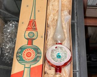 Vintage Shiny Brite Glass Tree Topper W/ Box