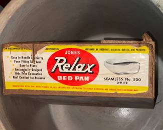 Vintage White Enamel Jones Relax Bed Pan W/ Box