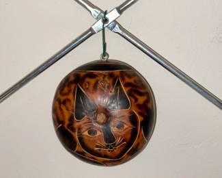 Hand Carved Wooden Cat Ornament Rattle