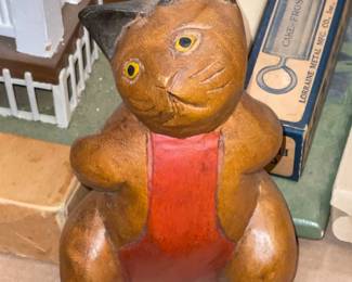 Hand Carved Wooden Cat Figure