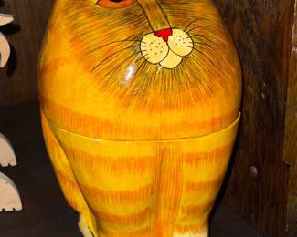 Handpainted Yellow Striped Cat Cannister/Jar
