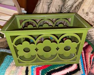 Vintage 1970s Era Green Flower Power Plastic Basket