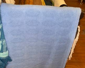 Vintage HEAVY Blue Textured Blanket