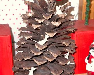 Large Pinecone W/ Vintage Mini White Mice Figurines