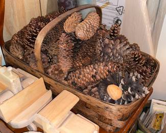Pinecones In Basket Decor