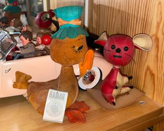 Vintage Kamar Duck Plush & Leather Wrapped Mouse Plush