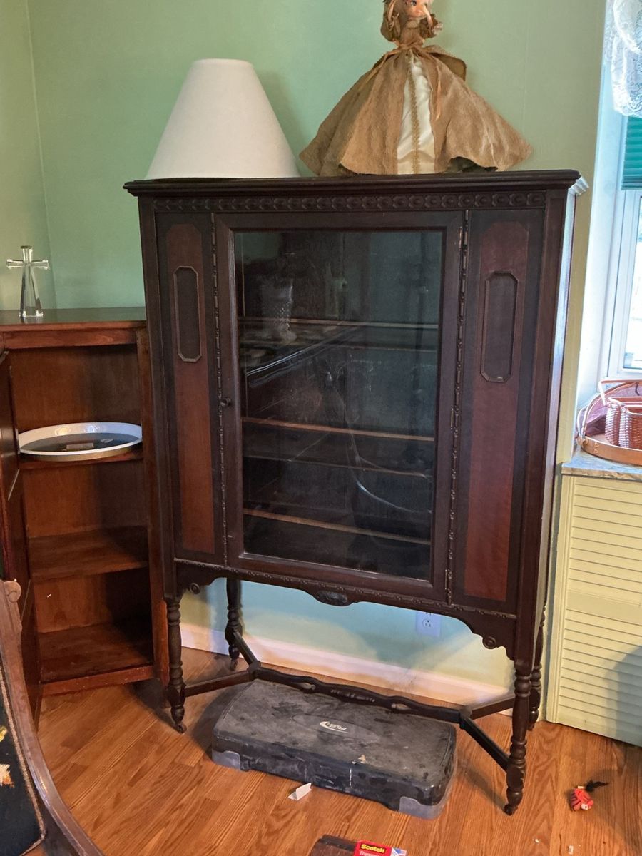 Antique Jacobean Style Walnut China Cabinet