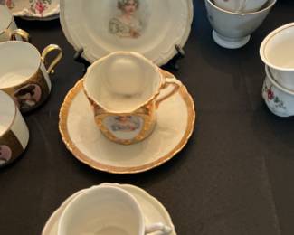Porcelain Teacup and Saucer Set with Portraiture - Bavaria Schumann