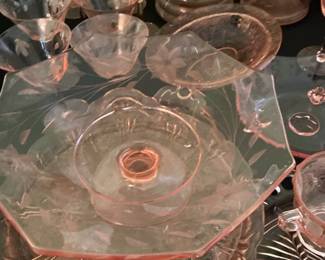 Pink Depression Glassware Set - Cherry Blossom Pattern
