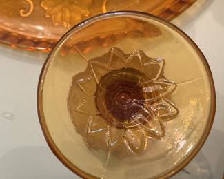 Indiana Glass Tiara Amber Sandwich Pattern Decanter Set