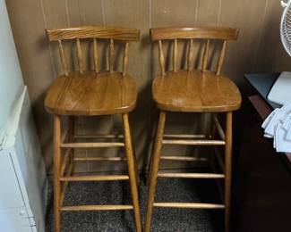 Set of 2 Ethan Allen Solid Maple Spindle Back Bar Stools