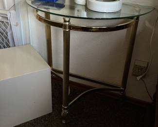 LaBarge Brass and Glass Demilune Console Table
