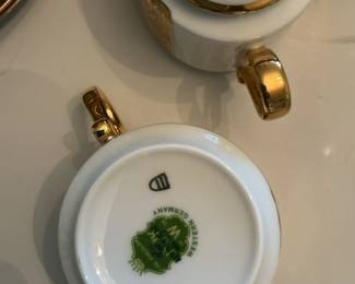 Vintage Porcelain Tea Set with Rococo-style Portraits and Gilt Trim