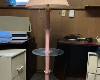 Pink Mid-Century Floor Lamp with Glass Shelf