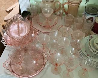 Pink Depression Glass Serving Set