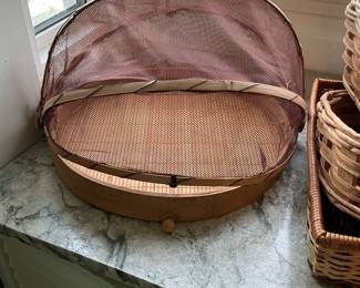 Woven Bamboo Serving Tray with Mesh Food Dome and Compartments