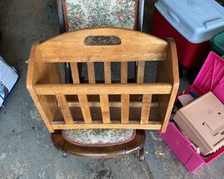 Vintage Wooden Magazine Rack with Carry Handle
