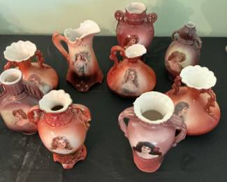 Victorian-Style Ceramic Vases with Figural Transfers