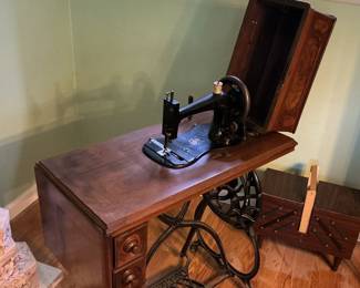 Antique Treadle Sewing Machine with Oak Cabinet