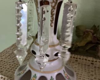 Bohemian Crystal Mantle Lusters with Hand-Painted Floral Motifs