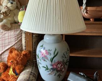 Vintage Hand-Painted Porcelain Ginger Jar Lamp with Floral Motif