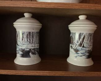 Ceramic Canisters with Winter Bird Scene