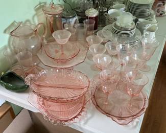 Pink Depression Glass Serving Set