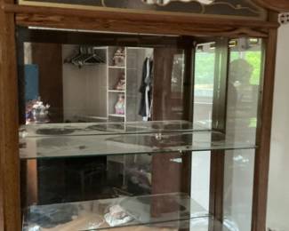 Vintage Curio Cabinet with Decorative Glass Top