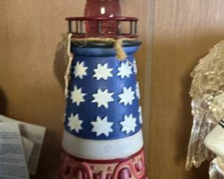 Jim Shore Patriotic Lighthouse and USS Monitor Model