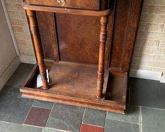 Victorian Walnut Hall Tree with Marble Top and Burl Veneer
