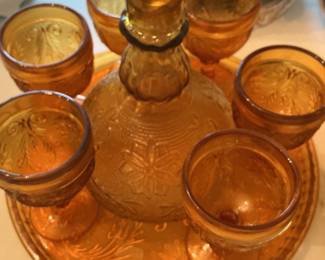 Indiana Glass Tiara Amber Sandwich Pattern Decanter Set