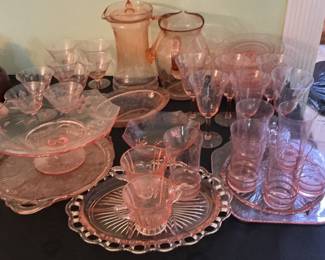 Pink Depression Glassware Set - Cherry Blossom Pattern