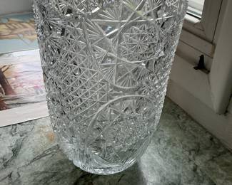 Bohemian Crystal Vase with Pinwheel and Starburst Pattern