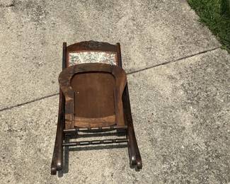 Victorian Walnut Folding Rocking Chair with Floral Upholstery