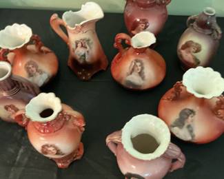 Victorian-Style Ceramic Vases with Figural Transfers