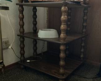 Vintage Wooden Spindle Tiered Shelf Unit with Diorama Top