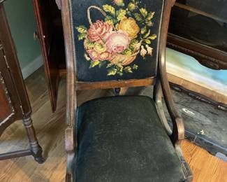 Victorian Eastlake Needlepoint Armchair with Carved Bust